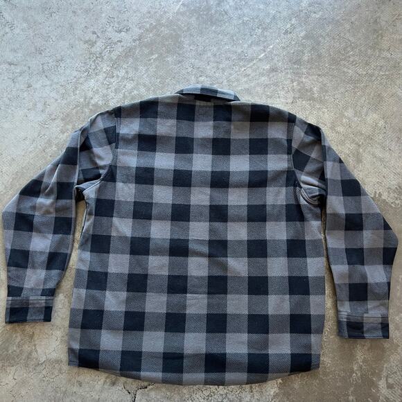 Wrangler Fleece Shirt Jacket Mens XXL Est Buffalo Plaid Button Up Shacket Grey - Picture 6 of 8